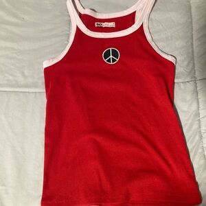 SO Vibrant Red Tank Top with Peace Symbol